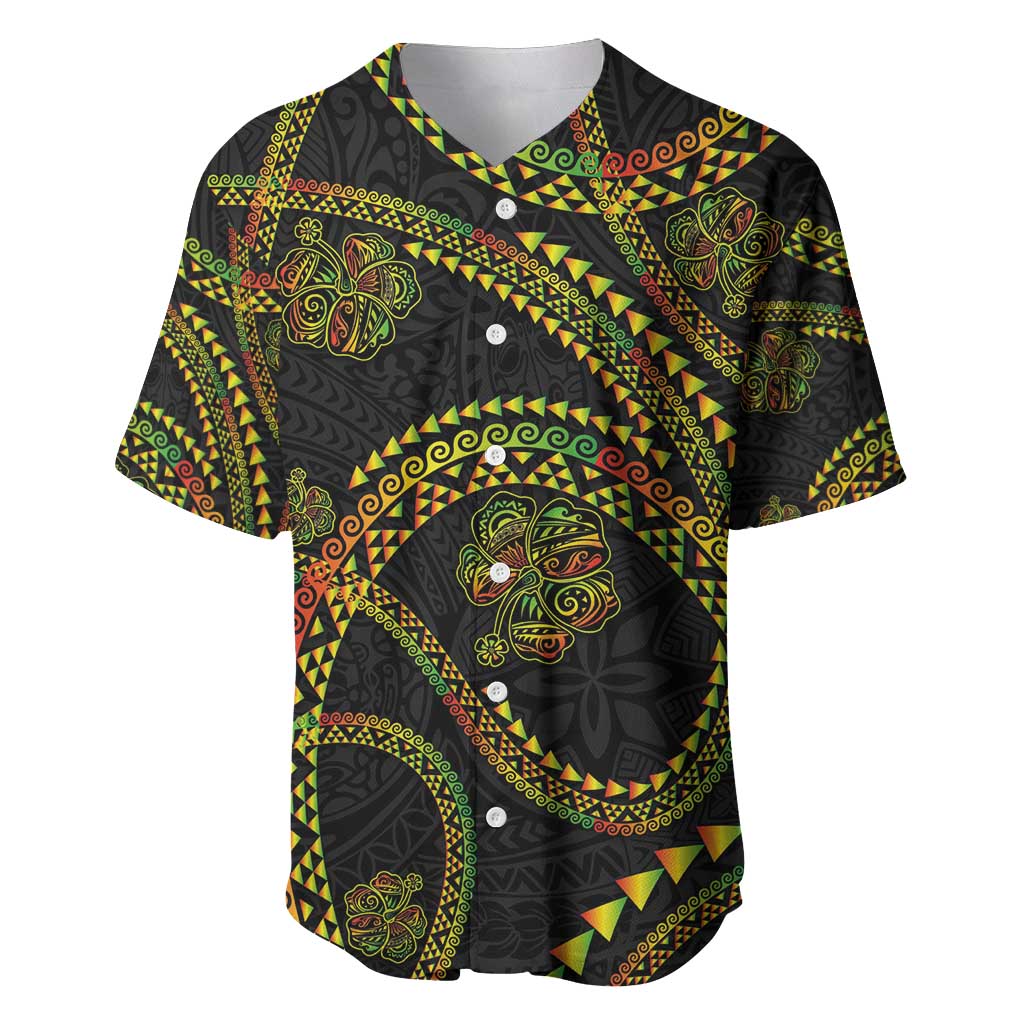 Hawaiian Kakau Art and Hisbiscus Tattoo Baseball Jersey Tribal Pattern-Reggae Style - Polynesian Pride