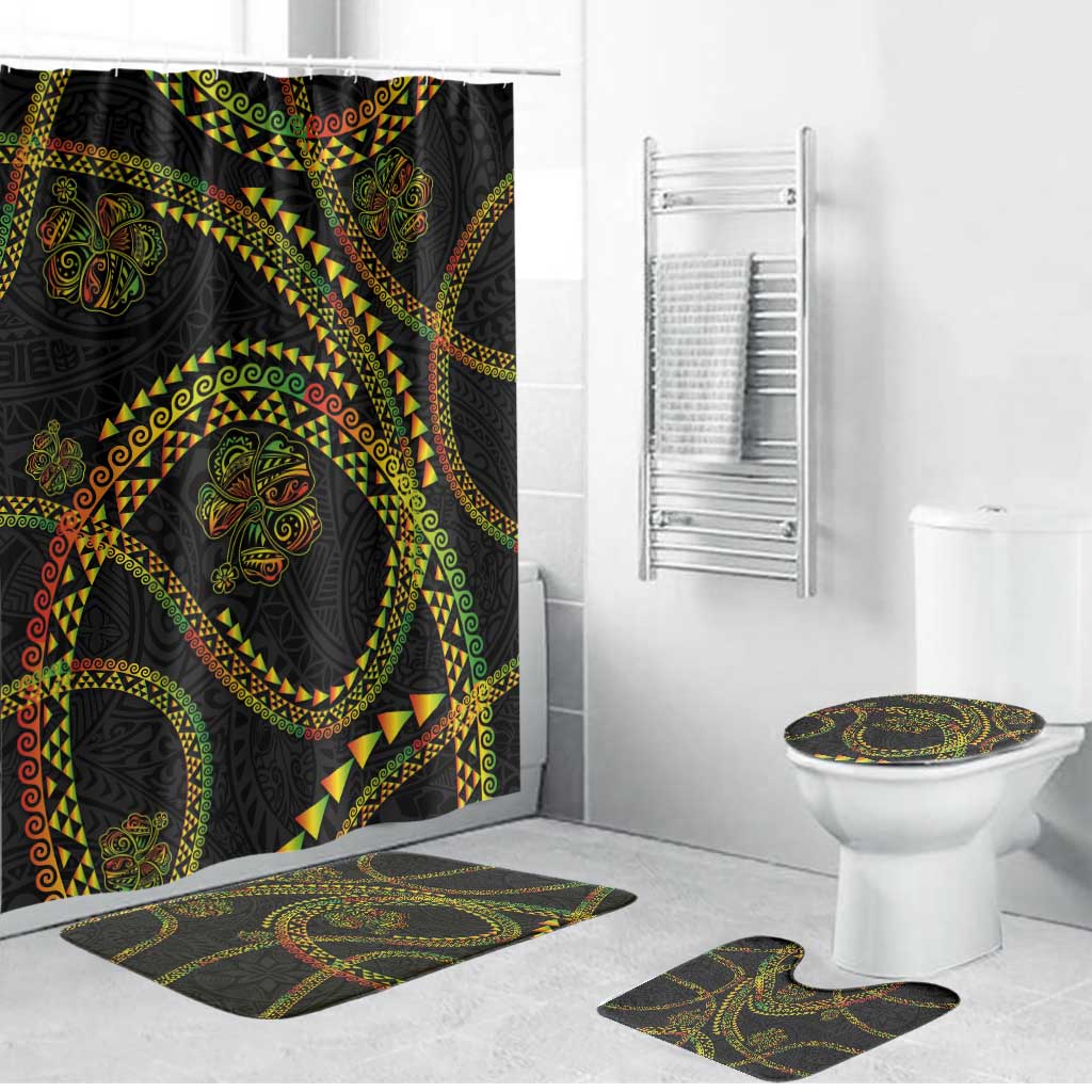Hawaiian Kakau Art and Hisbiscus Tattoo Bathroom Set Tribal Pattern-Reggae Style - Polynesian Pride