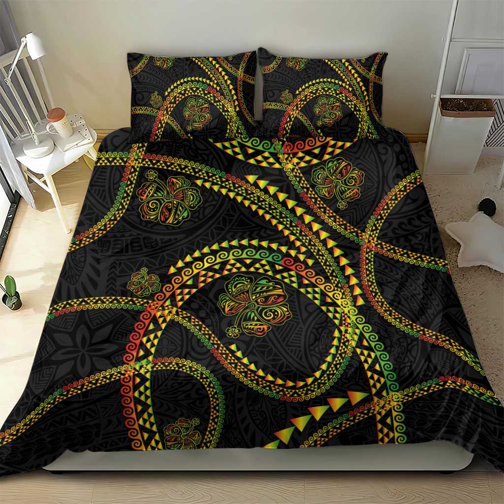Hawaiian Kakau Art and Hisbiscus Tattoo Bedding Set Tribal Pattern-Reggae Style - Polynesian Pride