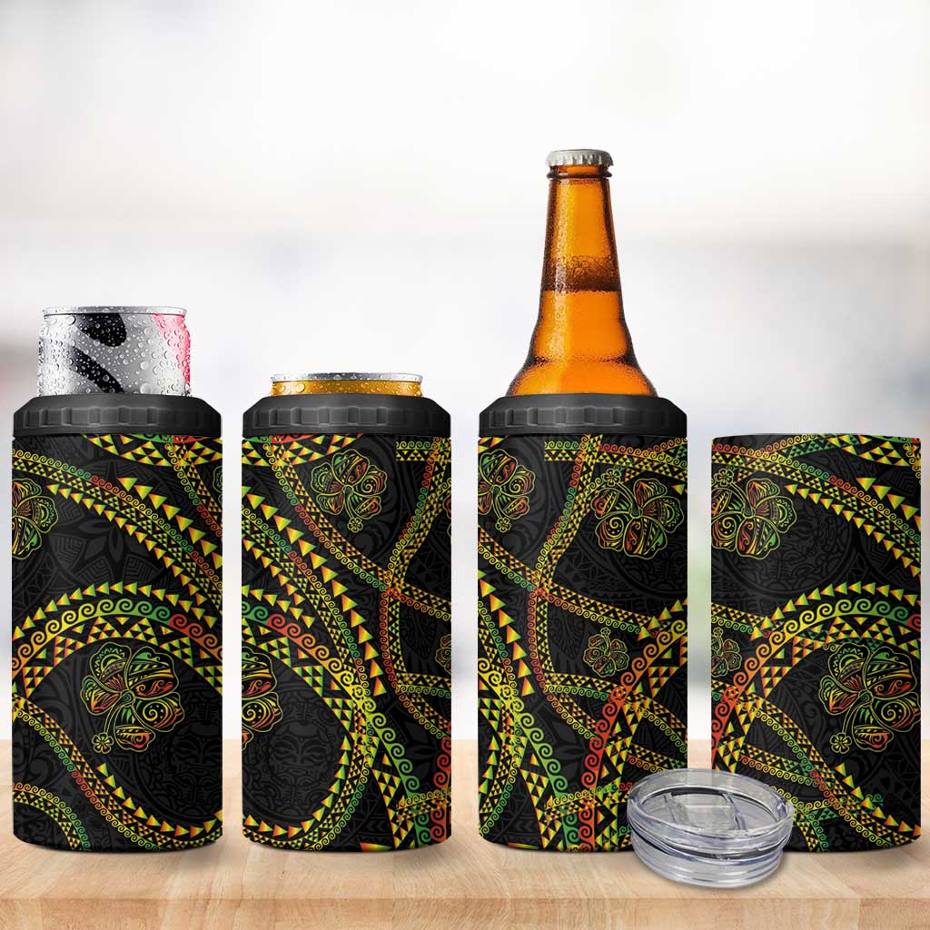Hawaiian Kakau Art and Hisbiscus Tattoo 4 in 1 Can Cooler Tumbler Tribal Pattern-Reggae Style - Polynesian Pride