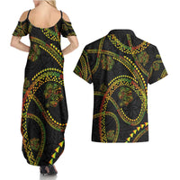 Hawaiian Kakau Art and Hisbiscus Tattoo Couples Matching Summer Maxi Dress and Hawaiian Shirt Tribal Pattern-Reggae Style - Polynesian Pride