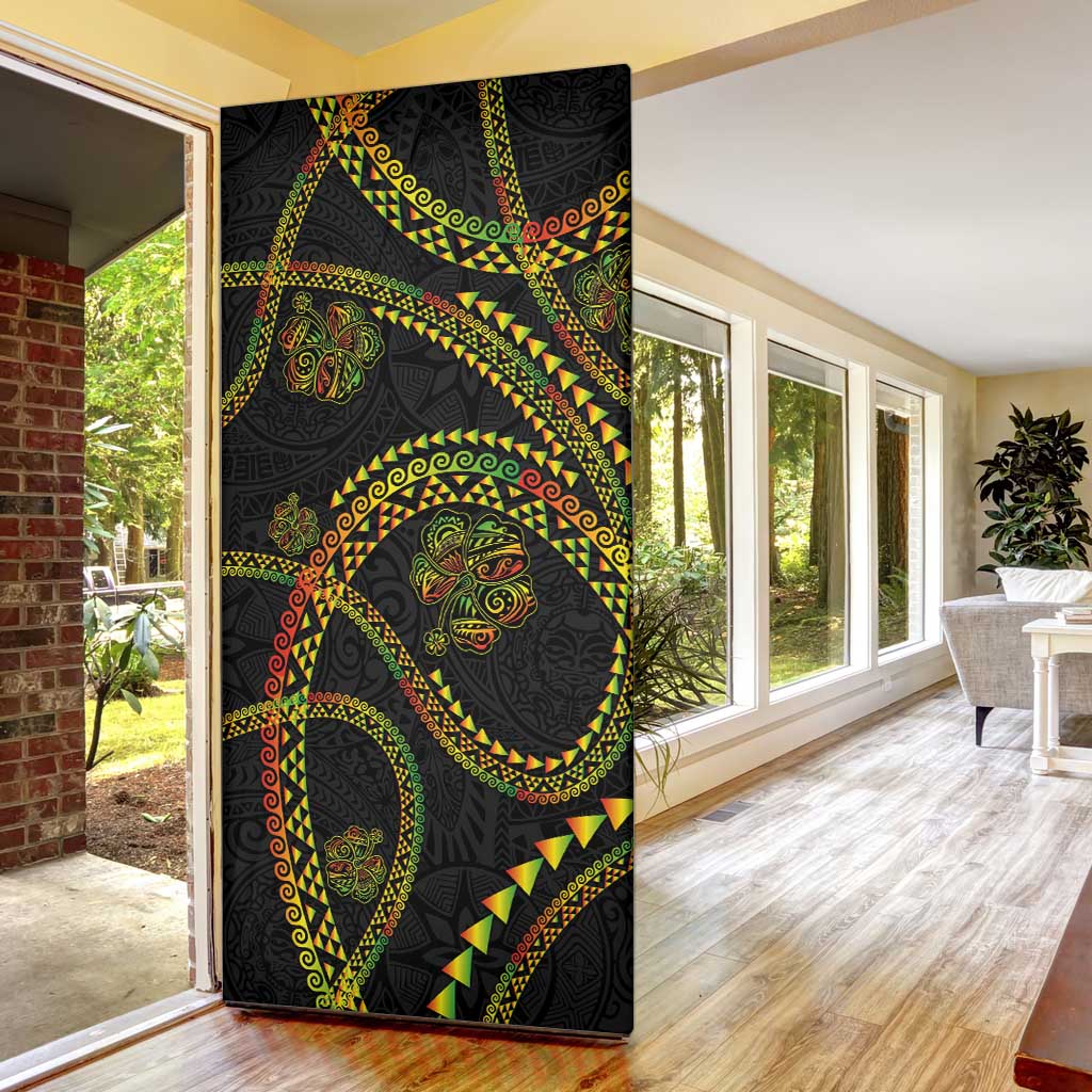 Hawaiian Kakau Art and Hisbiscus Tattoo Door Cover Tribal Pattern-Reggae Style - Polynesian Pride