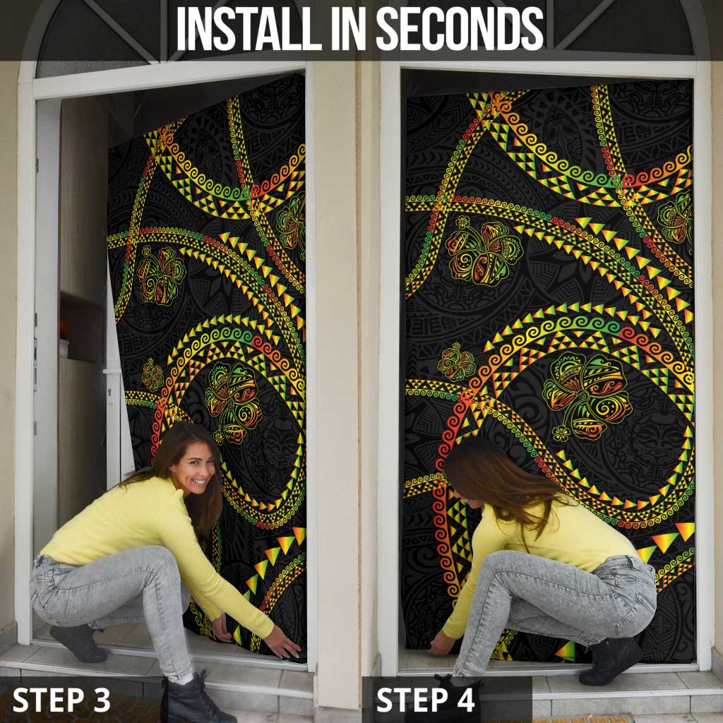 Hawaiian Kakau Art and Hisbiscus Tattoo Door Cover Tribal Pattern-Reggae Style - Polynesian Pride