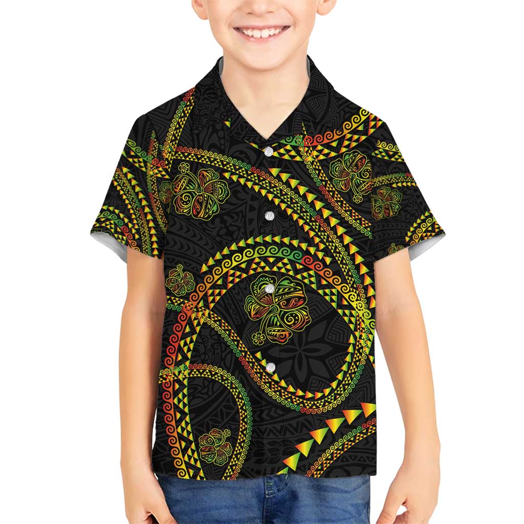 Hawaiian Kakau Art and Hisbiscus Tattoo Family Matching Long Sleeve Bodycon Dress and Hawaiian Shirt Tribal Pattern-Reggae Style - Polynesian Pride
