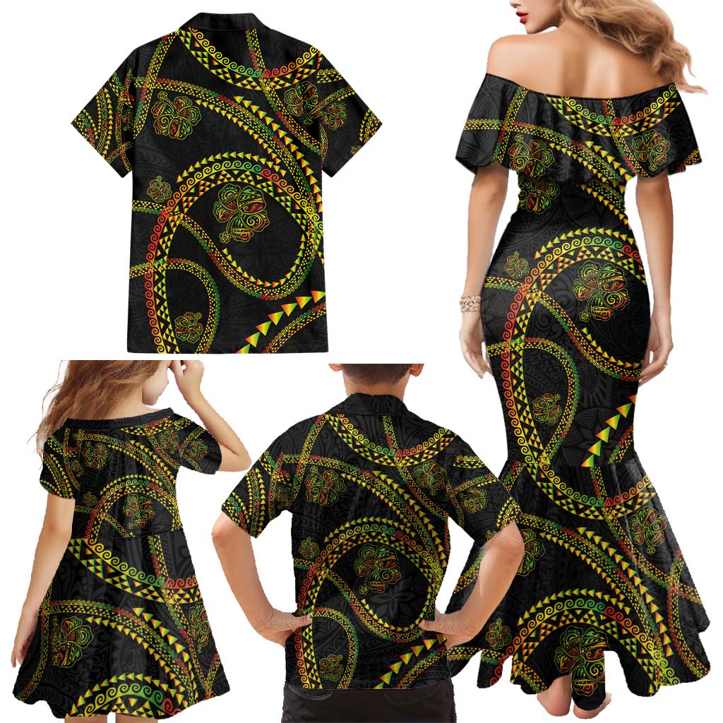 Hawaiian Kakau Art and Hisbiscus Tattoo Family Matching Mermaid Dress and Hawaiian Shirt Tribal Pattern-Reggae Style - Polynesian Pride