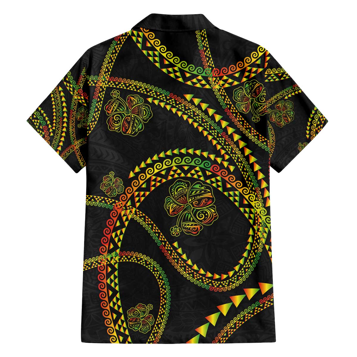 Hawaiian Kakau Art and Hisbiscus Tattoo Family Matching Off The Shoulder Long Sleeve Dress and Hawaiian Shirt Tribal Pattern-Reggae Style - Polynesian Pride