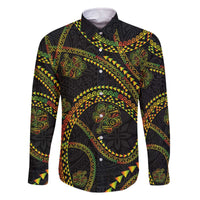 Hawaiian Kakau Art and Hisbiscus Tattoo Family Matching Off The Shoulder Long Sleeve Dress and Hawaiian Shirt Tribal Pattern-Reggae Style - Polynesian Pride