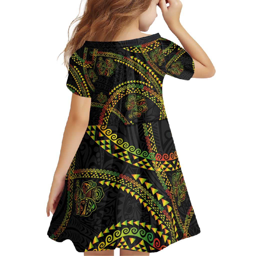 Hawaiian Kakau Art and Hisbiscus Tattoo Family Matching Off Shoulder Maxi Dress and Hawaiian Shirt Tribal Pattern-Reggae Style - Polynesian Pride