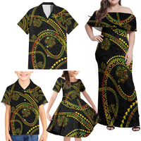 Hawaiian Kakau Art and Hisbiscus Tattoo Family Matching Off Shoulder Maxi Dress and Hawaiian Shirt Tribal Pattern-Reggae Style - Polynesian Pride