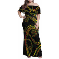 Hawaiian Kakau Art and Hisbiscus Tattoo Family Matching Off Shoulder Maxi Dress and Hawaiian Shirt Tribal Pattern-Reggae Style - Polynesian Pride