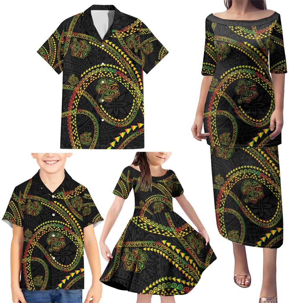 Hawaiian Kakau Art and Hisbiscus Tattoo Family Matching Puletasi and Hawaiian Shirt Tribal Pattern-Reggae Style - Polynesian Pride
