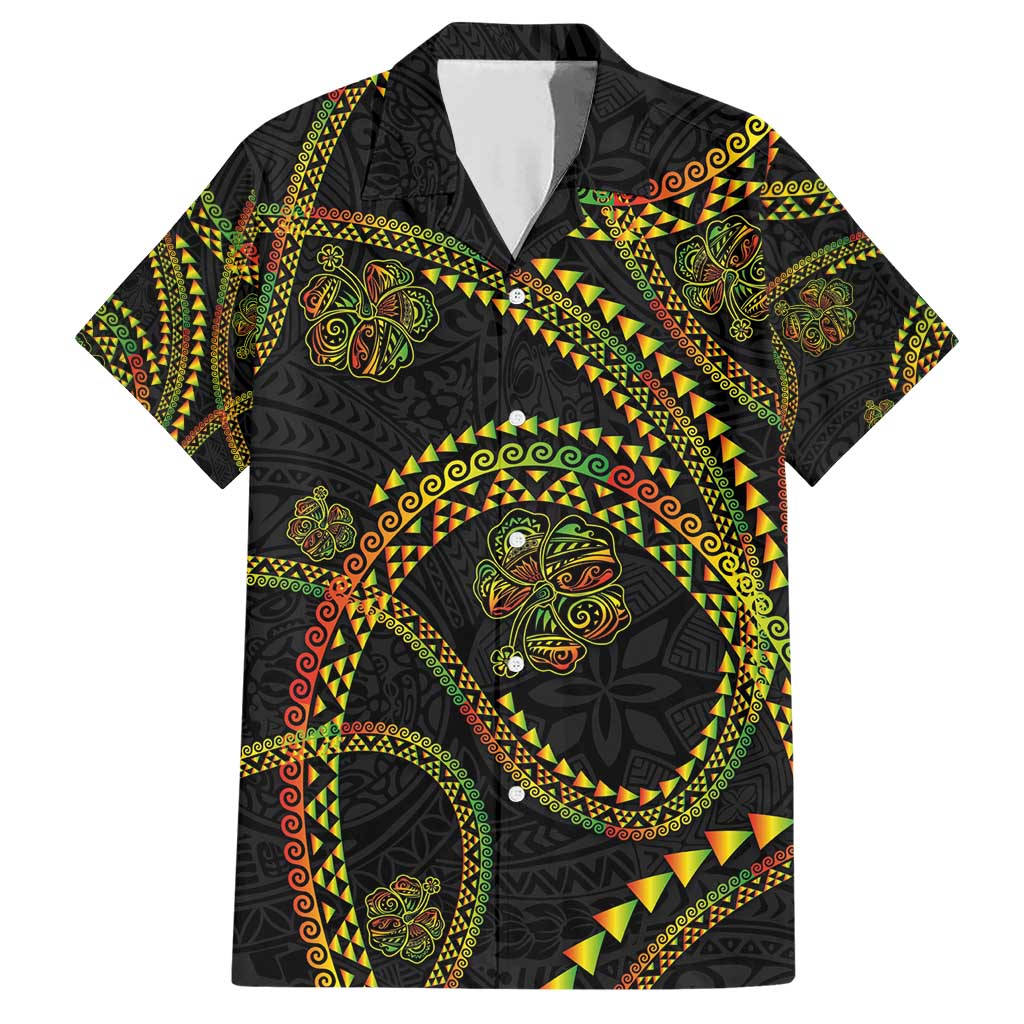 Hawaiian Kakau Art and Hisbiscus Tattoo Family Matching Short Sleeve Bodycon Dress and Hawaiian Shirt Tribal Pattern-Reggae Style - Polynesian Pride