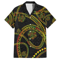 Hawaiian Kakau Art and Hisbiscus Tattoo Family Matching Short Sleeve Bodycon Dress and Hawaiian Shirt Tribal Pattern-Reggae Style - Polynesian Pride
