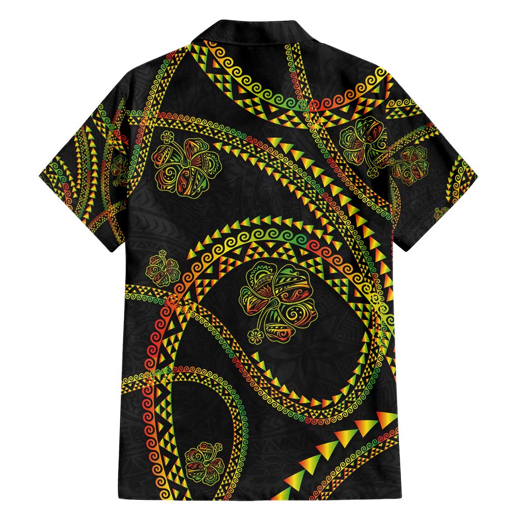 Hawaiian Kakau Art and Hisbiscus Tattoo Family Matching Short Sleeve Bodycon Dress and Hawaiian Shirt Tribal Pattern-Reggae Style - Polynesian Pride