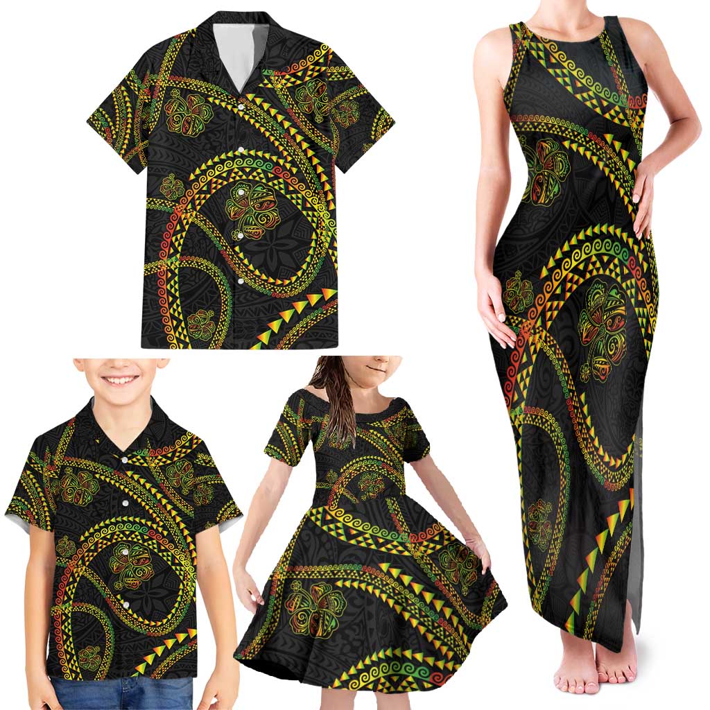 Hawaiian Kakau Art and Hisbiscus Tattoo Family Matching Tank Maxi Dress and Hawaiian Shirt Tribal Pattern-Reggae Style - Polynesian Pride