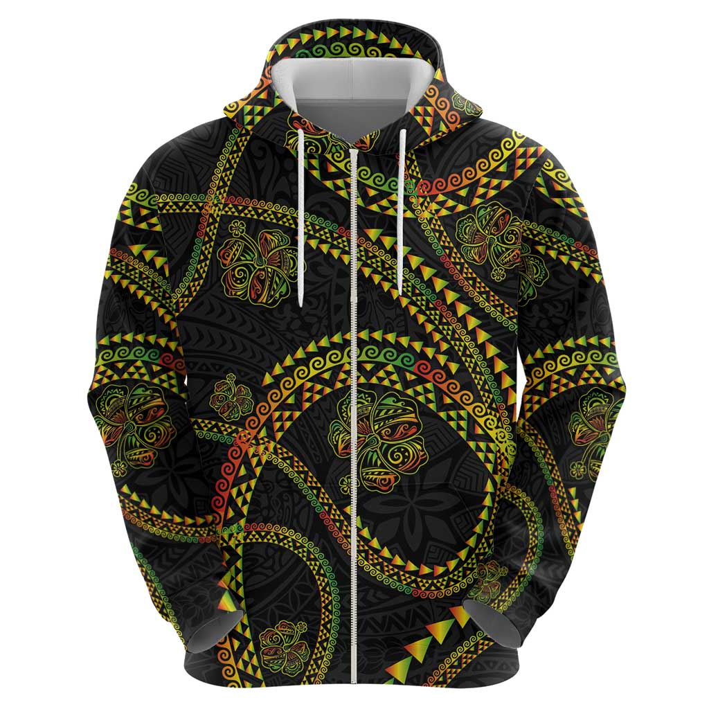 Hawaiian Kakau Art and Hisbiscus Tattoo Hoodie Tribal Pattern-Reggae Style - Polynesian Pride