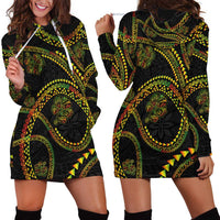 Hawaiian Kakau Art and Hisbiscus Tattoo Hoodie Dress Tribal Pattern-Reggae Style - Polynesian Pride