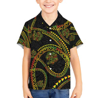 Hawaiian Kakau Art and Hisbiscus Tattoo Kid Hawaiian Shirt Tribal Pattern-Reggae Style - Polynesian Pride