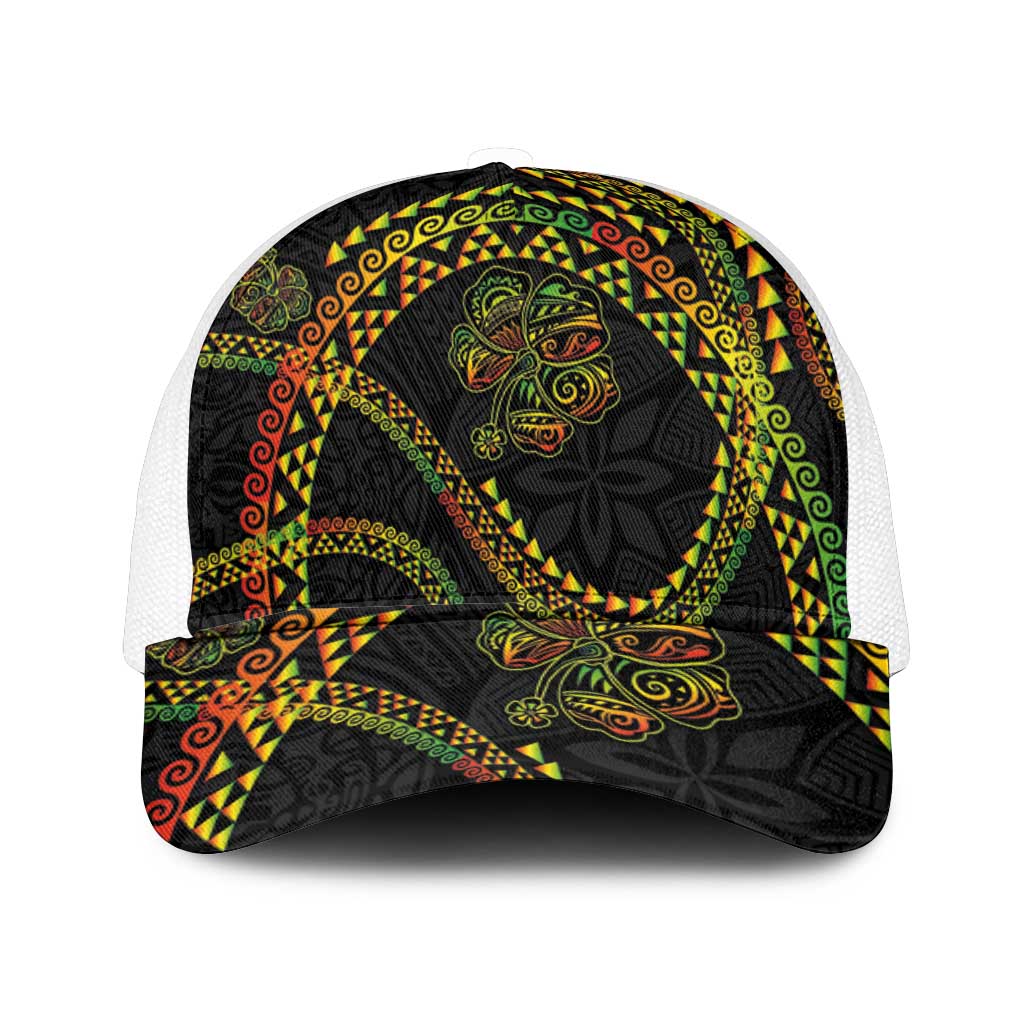 Hawaiian Kakau Art and Hisbiscus Tattoo Mesh Trucker Cap Tribal Pattern-Reggae Style - Polynesian Pride