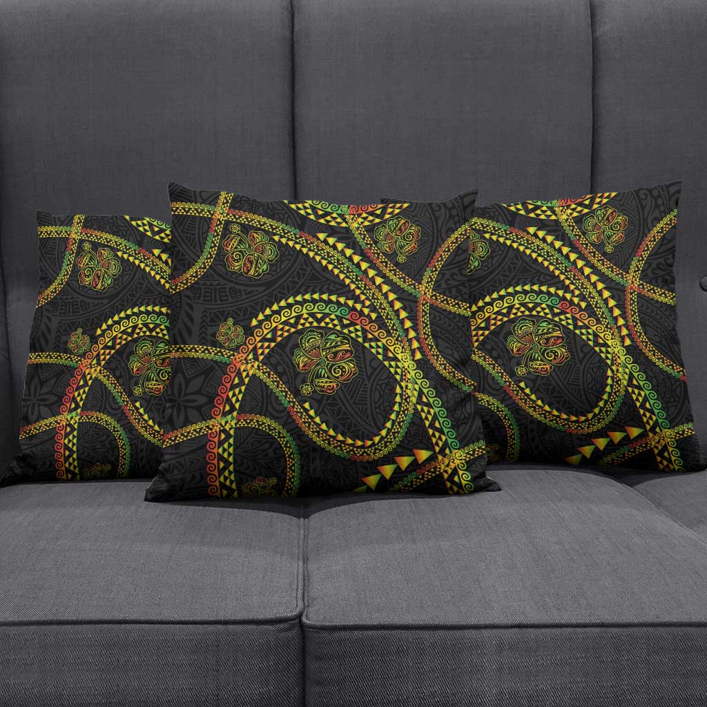 Hawaiian Kakau Art and Hisbiscus Tattoo Pillow Cover Tribal Pattern-Reggae Style - Polynesian Pride