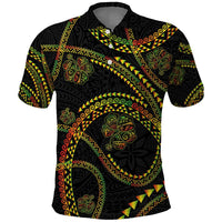 Hawaiian Kakau Art and Hisbiscus Tattoo Polo Shirt Tribal Pattern-Reggae Style - Polynesian Pride