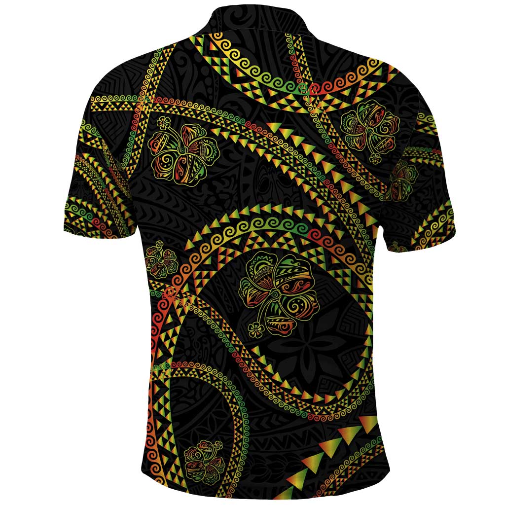 Hawaiian Kakau Art and Hisbiscus Tattoo Polo Shirt Tribal Pattern-Reggae Style - Polynesian Pride