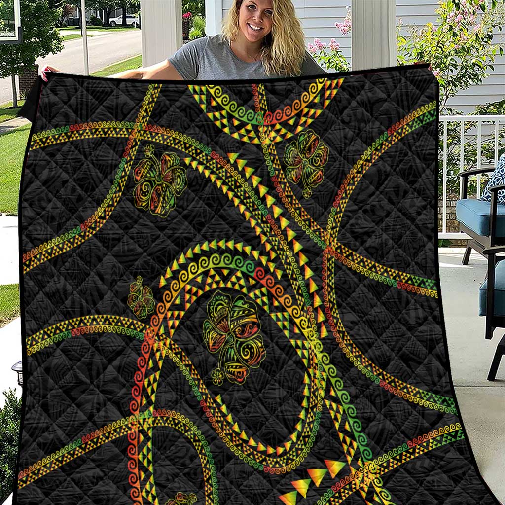 Hawaiian Kakau Art and Hisbiscus Tattoo Quilt Tribal Pattern-Reggae Style - Polynesian Pride