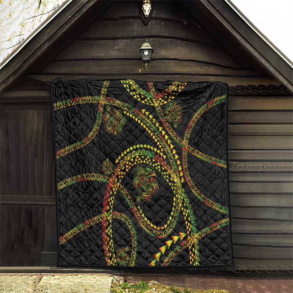 Hawaiian Kakau Art and Hisbiscus Tattoo Quilt Tribal Pattern-Reggae Style - Polynesian Pride