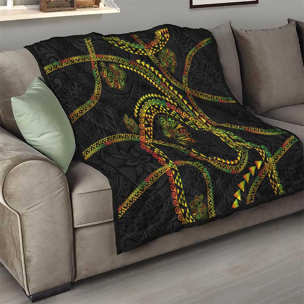 Hawaiian Kakau Art and Hisbiscus Tattoo Quilt Tribal Pattern-Reggae Style - Polynesian Pride