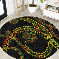Hawaiian Kakau Art and Hisbiscus Tattoo Round Carpet Tribal Pattern-Reggae Style - Polynesian Pride