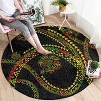 Hawaiian Kakau Art and Hisbiscus Tattoo Round Carpet Tribal Pattern-Reggae Style - Polynesian Pride