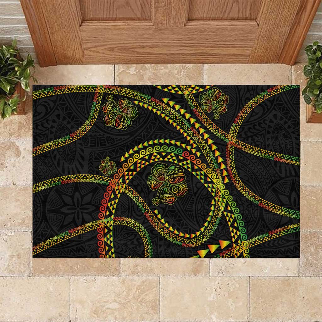 Hawaiian Kakau Art and Hisbiscus Tattoo Rubber Doormat Tribal Pattern-Reggae Style LT03 Black - Polynesian Pride