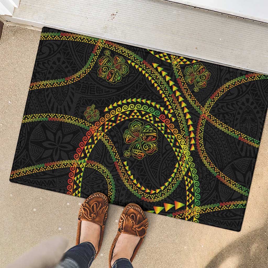 Hawaiian Kakau Art and Hisbiscus Tattoo Rubber Doormat Tribal Pattern-Reggae Style LT03 - Polynesian Pride