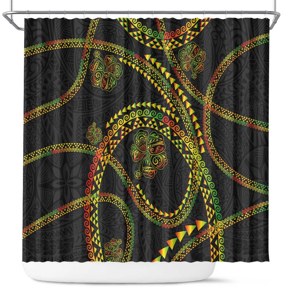 Hawaiian Kakau Art and Hisbiscus Tattoo Shower Curtain Tribal Pattern-Reggae Style - Polynesian Pride