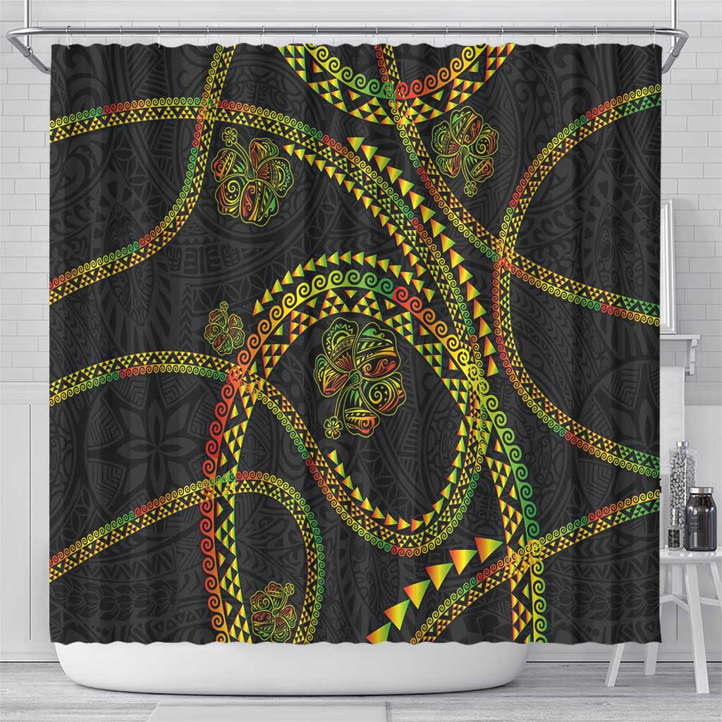 Hawaiian Kakau Art and Hisbiscus Tattoo Shower Curtain Tribal Pattern-Reggae Style - Polynesian Pride