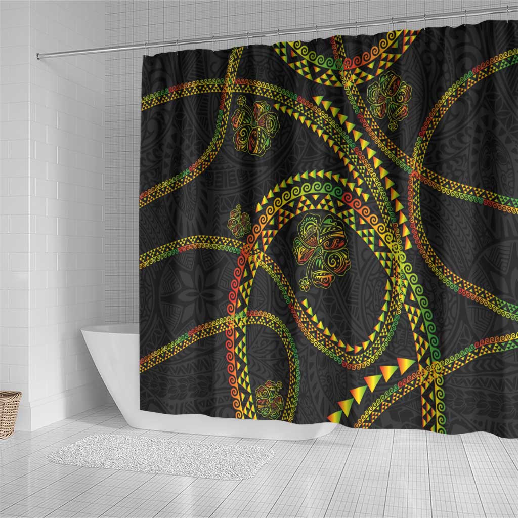 Hawaiian Kakau Art and Hisbiscus Tattoo Shower Curtain Tribal Pattern-Reggae Style - Polynesian Pride