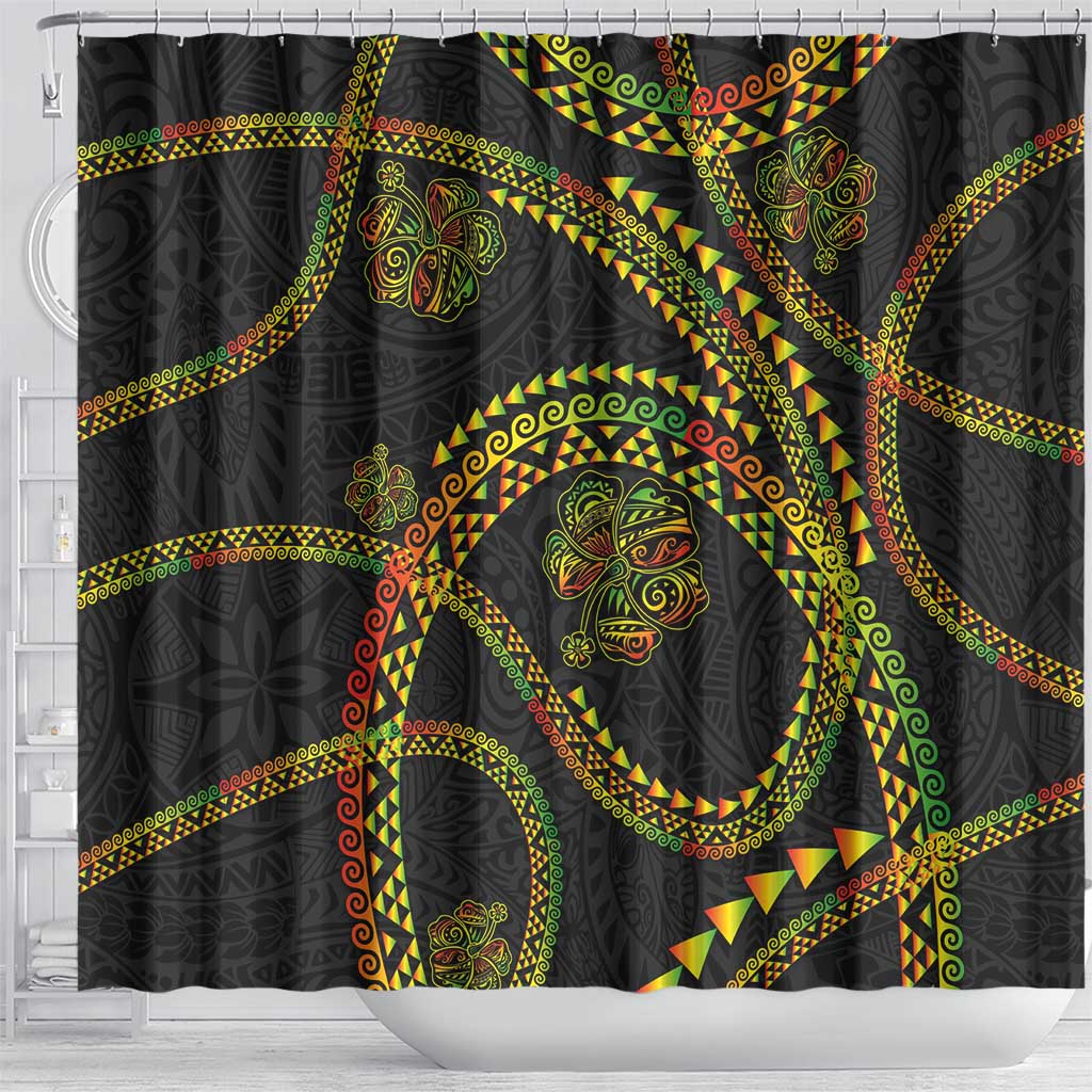 Hawaiian Kakau Art and Hisbiscus Tattoo Shower Curtain Tribal Pattern-Reggae Style - Polynesian Pride