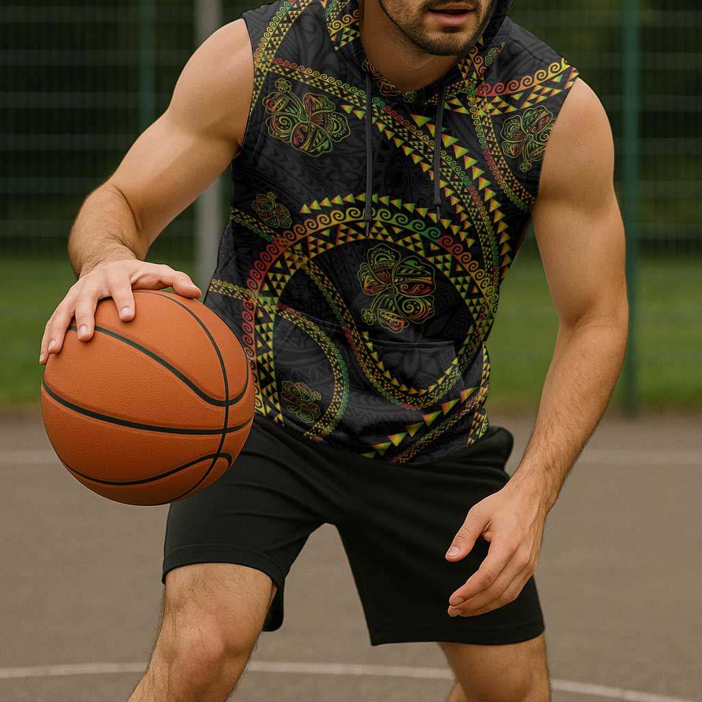Hawaiian Kakau Art and Hisbiscus Tattoo Sleeveless Hoodie Tribal Pattern-Reggae Style - Polynesian Pride