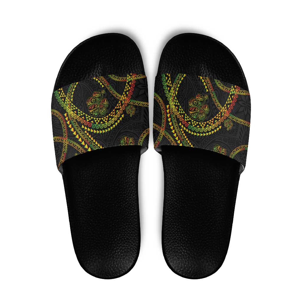 Hawaiian Kakau Art and Hisbiscus Tattoo Slide Sandals Tribal Pattern-Reggae Style - Polynesian Pride