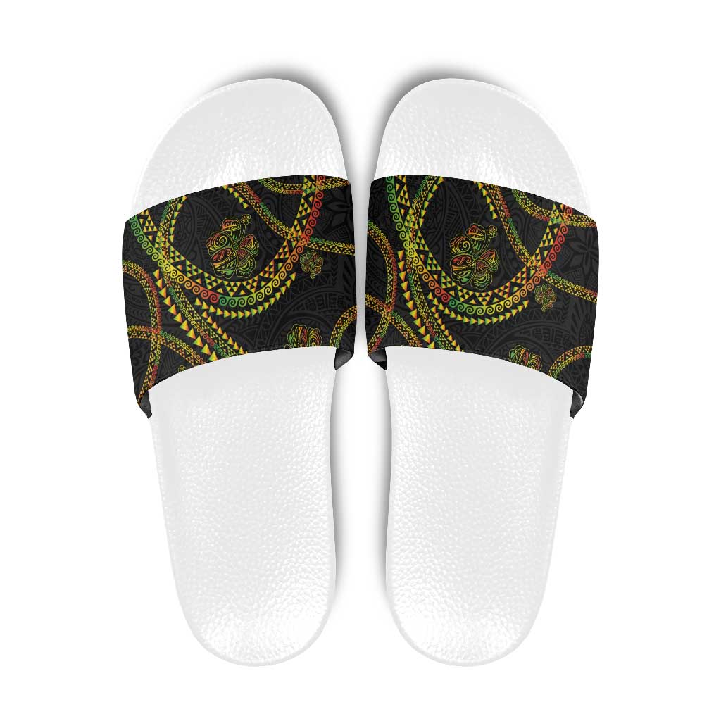 Hawaiian Kakau Art and Hisbiscus Tattoo Slide Sandals Tribal Pattern-Reggae Style - Polynesian Pride