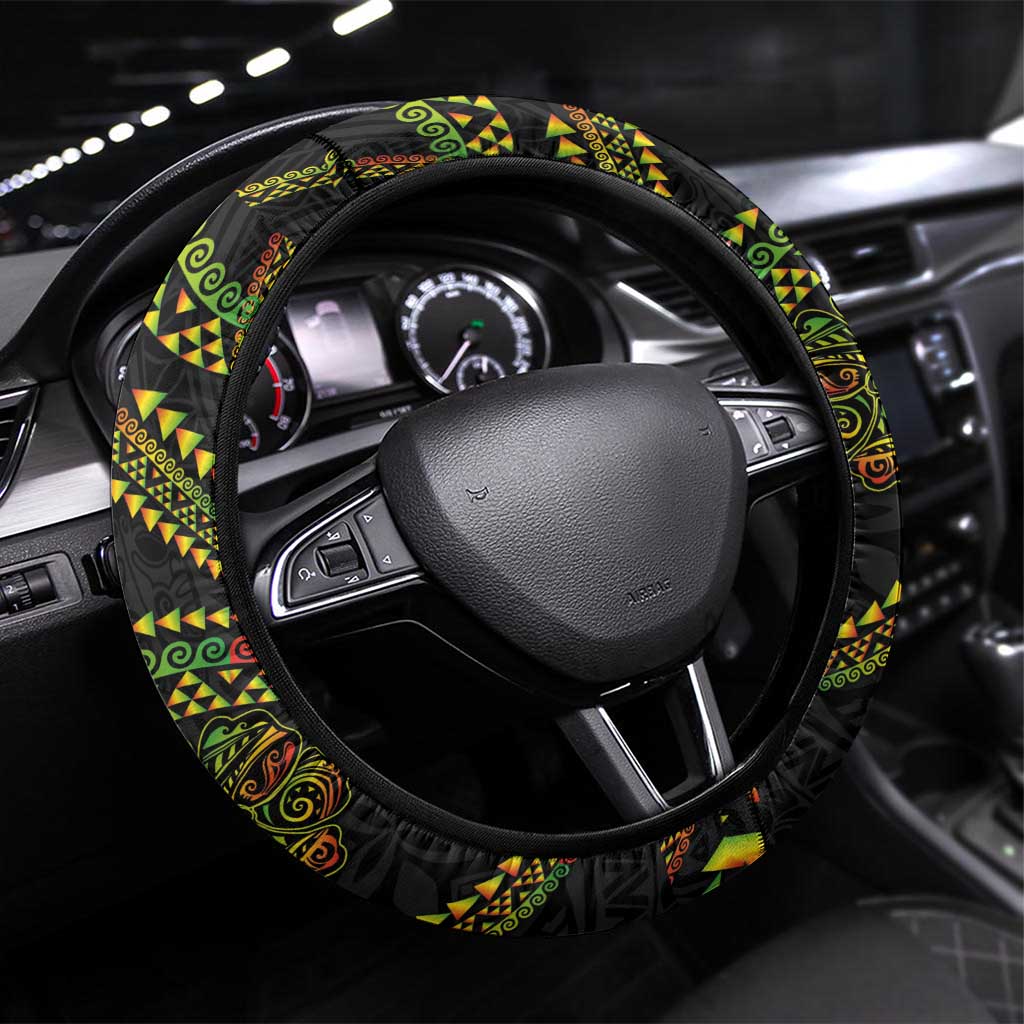 Hawaiian Kakau Art and Hisbiscus Tattoo Steering Wheel Cover Tribal Pattern-Reggae Style - Polynesian Pride