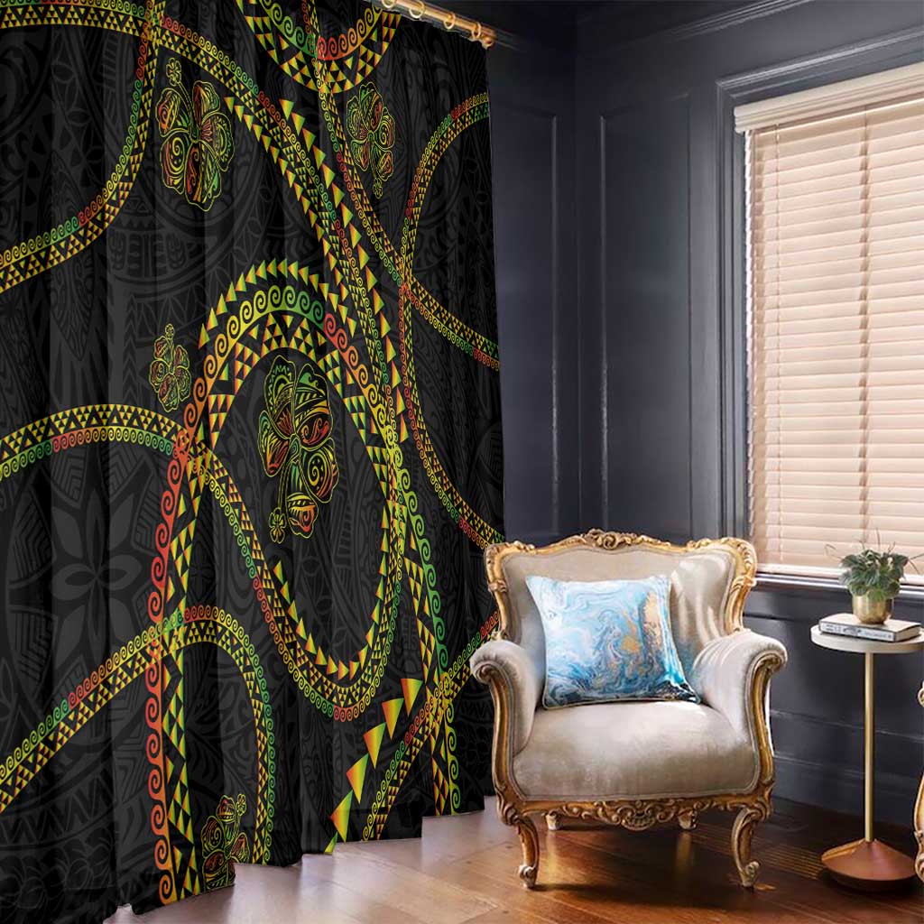 Hawaiian Kakau Art and Hisbiscus Tattoo Window Curtain Tribal Pattern-Reggae Style - Polynesian Pride