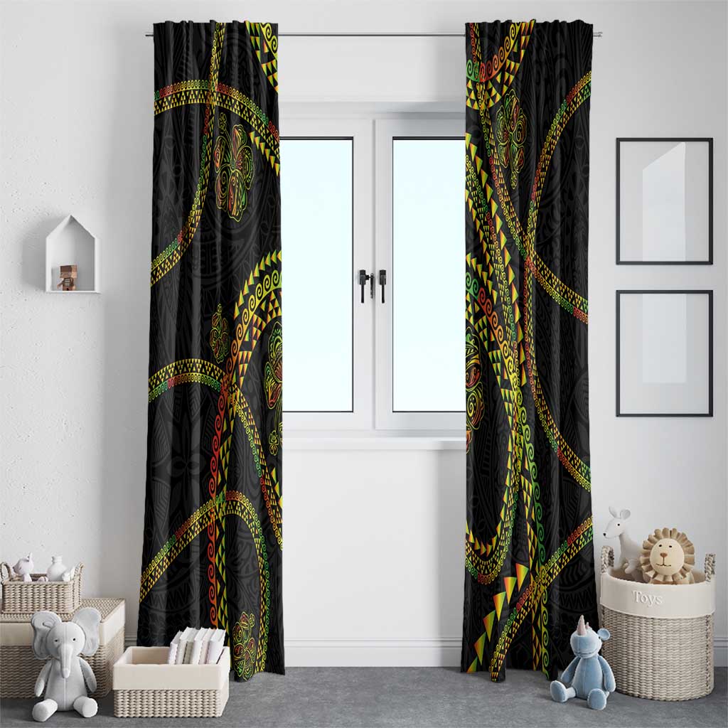 Hawaiian Kakau Art and Hisbiscus Tattoo Window Curtain Tribal Pattern-Reggae Style - Polynesian Pride