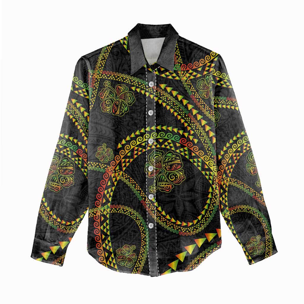 Hawaiian Kakau Art and Hisbiscus Tattoo Women Casual Shirt Tribal Pattern-Reggae Style - Polynesian Pride