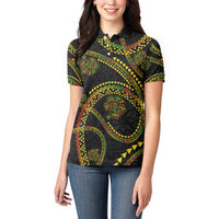Hawaiian Kakau Art and Hisbiscus Tattoo Women Polo Shirt Tribal Pattern-Reggae Style - Polynesian Pride