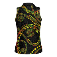 Hawaiian Kakau Art and Hisbiscus Tattoo Women Sleeveless Polo Shirt Tribal Pattern-Reggae Style - Polynesian Pride