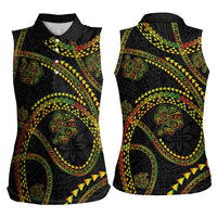 Hawaiian Kakau Art and Hisbiscus Tattoo Women Sleeveless Polo Shirt Tribal Pattern-Reggae Style - Polynesian Pride
