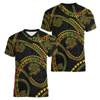 Hawaiian Kakau Art and Hisbiscus Tattoo Women V-Neck T-Shirt Tribal Pattern-Reggae Style - Polynesian Pride