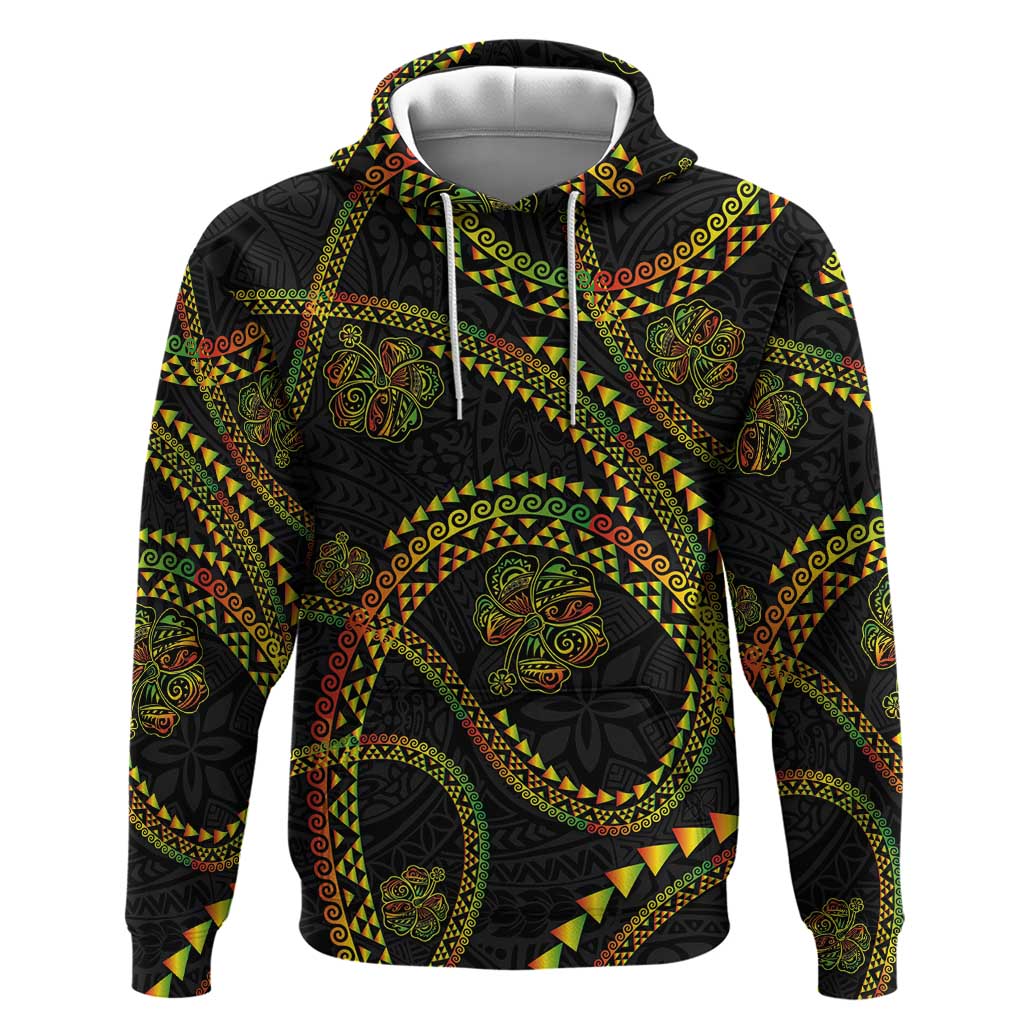 Hawaiian Kakau Art and Hisbiscus Tattoo Zip Hoodie Tribal Pattern-Reggae Style - Polynesian Pride