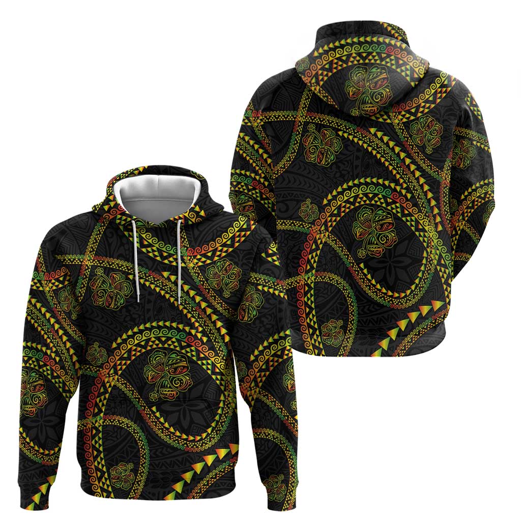 Hawaiian Kakau Art and Hisbiscus Tattoo Zip Hoodie Tribal Pattern-Reggae Style - Polynesian Pride